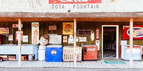 The storefront of an old American convenience store